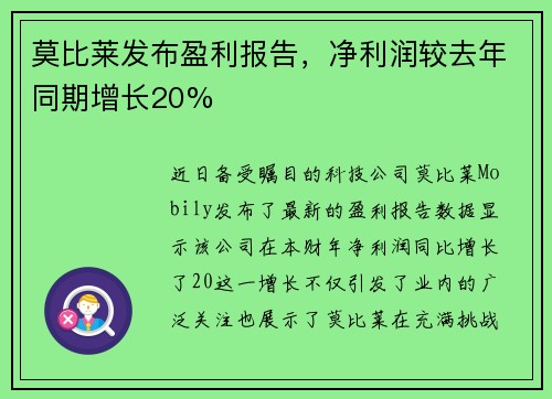 莫比莱发布盈利报告，净利润较去年同期增长20%